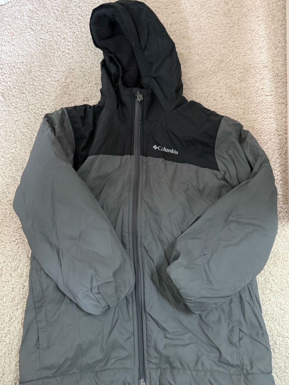 Columbia Glennaker Kids Black and Gray Hooded Puffer Jacket